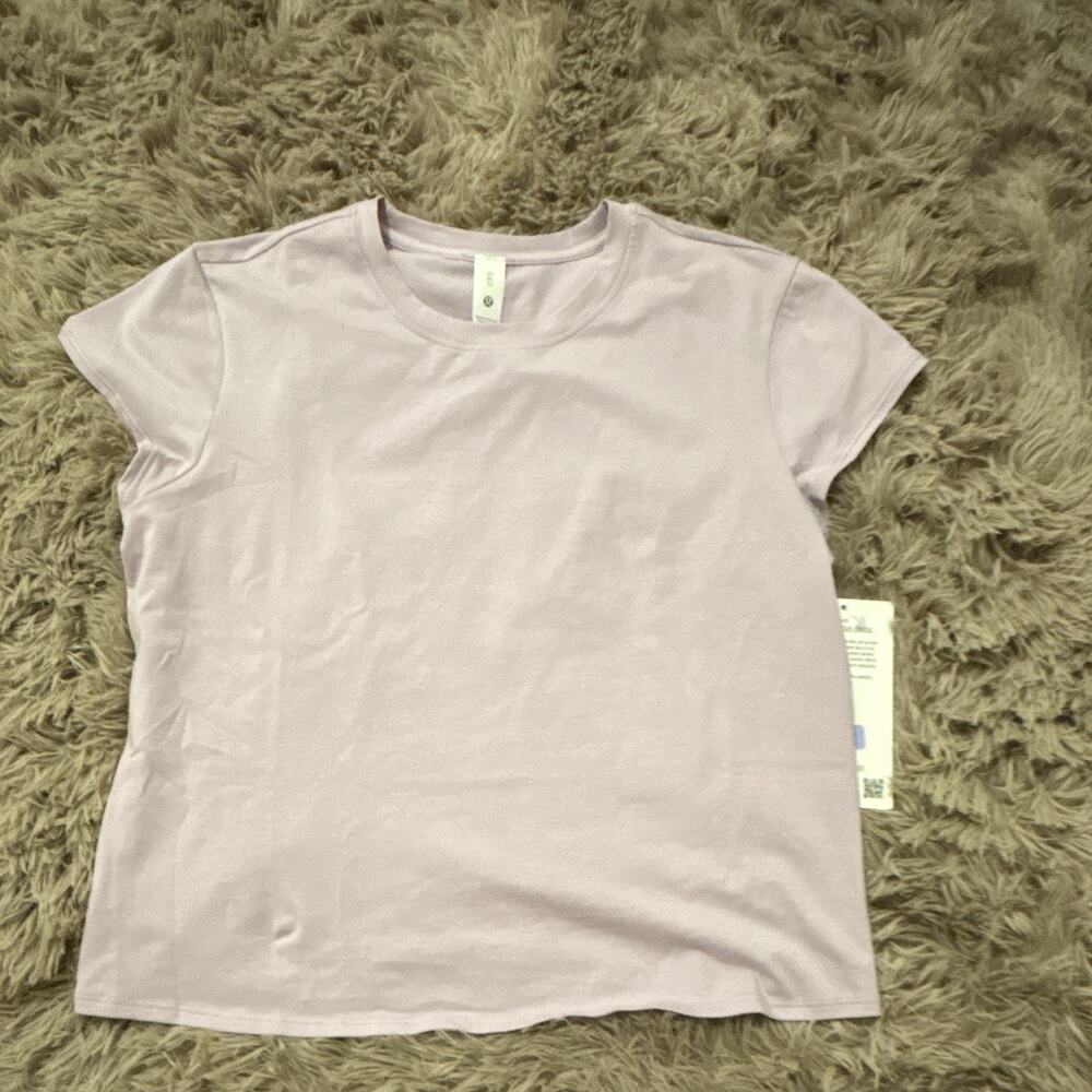 lululemon Womens Purple Solid Crew Neck Short Sleeve Jersey Stretch Tee XL